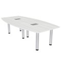 Skutchi Designs 8 Person Boat Conference Table with Power And Data, Silver Post Legs, 8X4 Table, White Cypress H-BOT-4693-PT-WC-EL